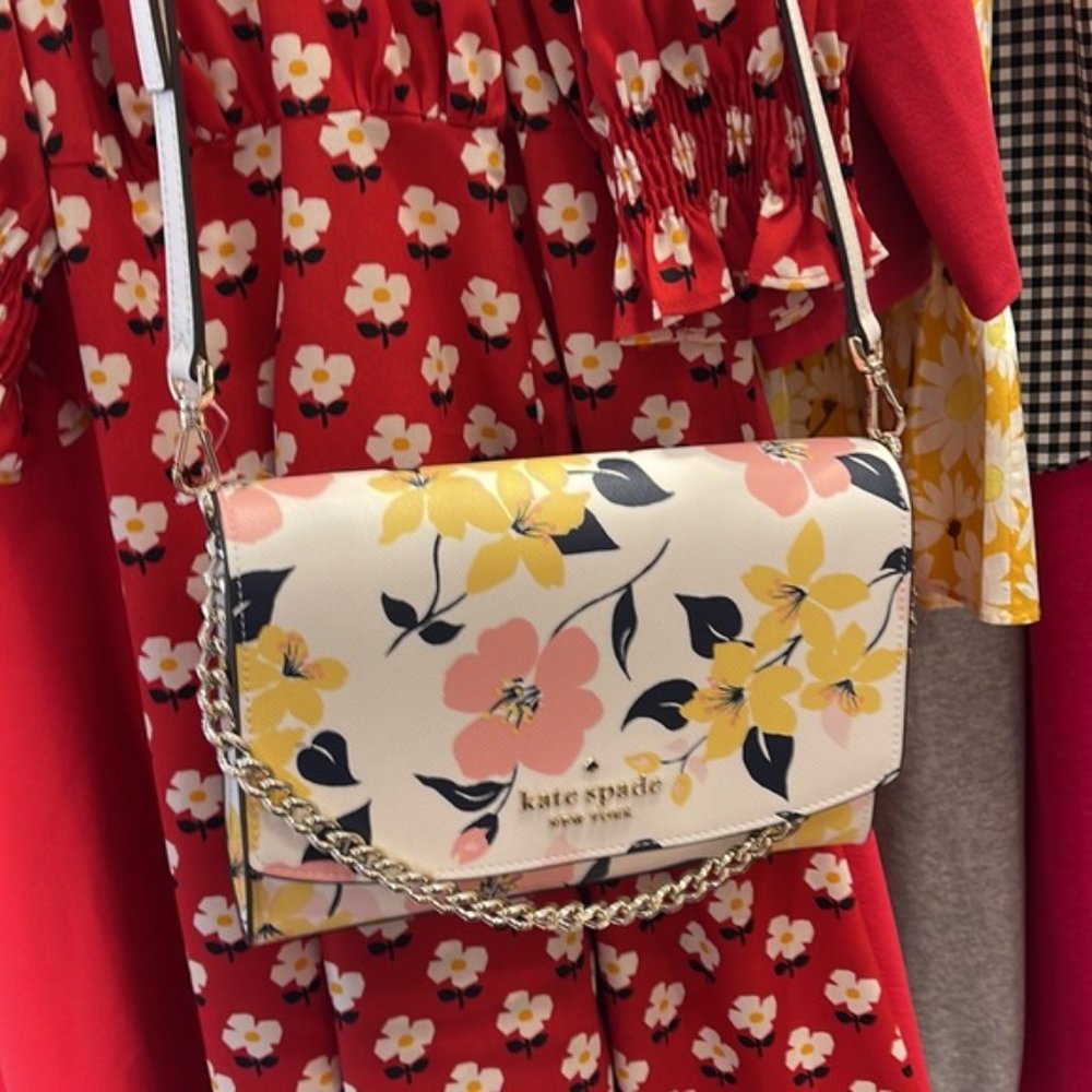 Kate Spade Carson Convertible Crossbody Lily Blooms Cream Multi - Picture 6 of 16